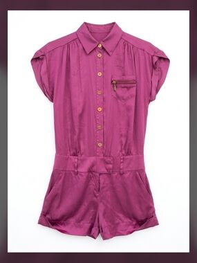 Vintage Marciano Silk Utility Romper Magenta Purple S